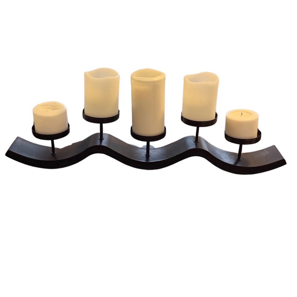 Large 5 Candle Holder Modern Farmhouse Black Wood Centerpiece 24” Table Decor